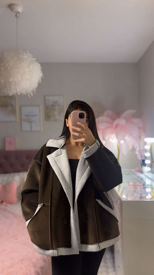 Veste Effet Daim Marron & Gris